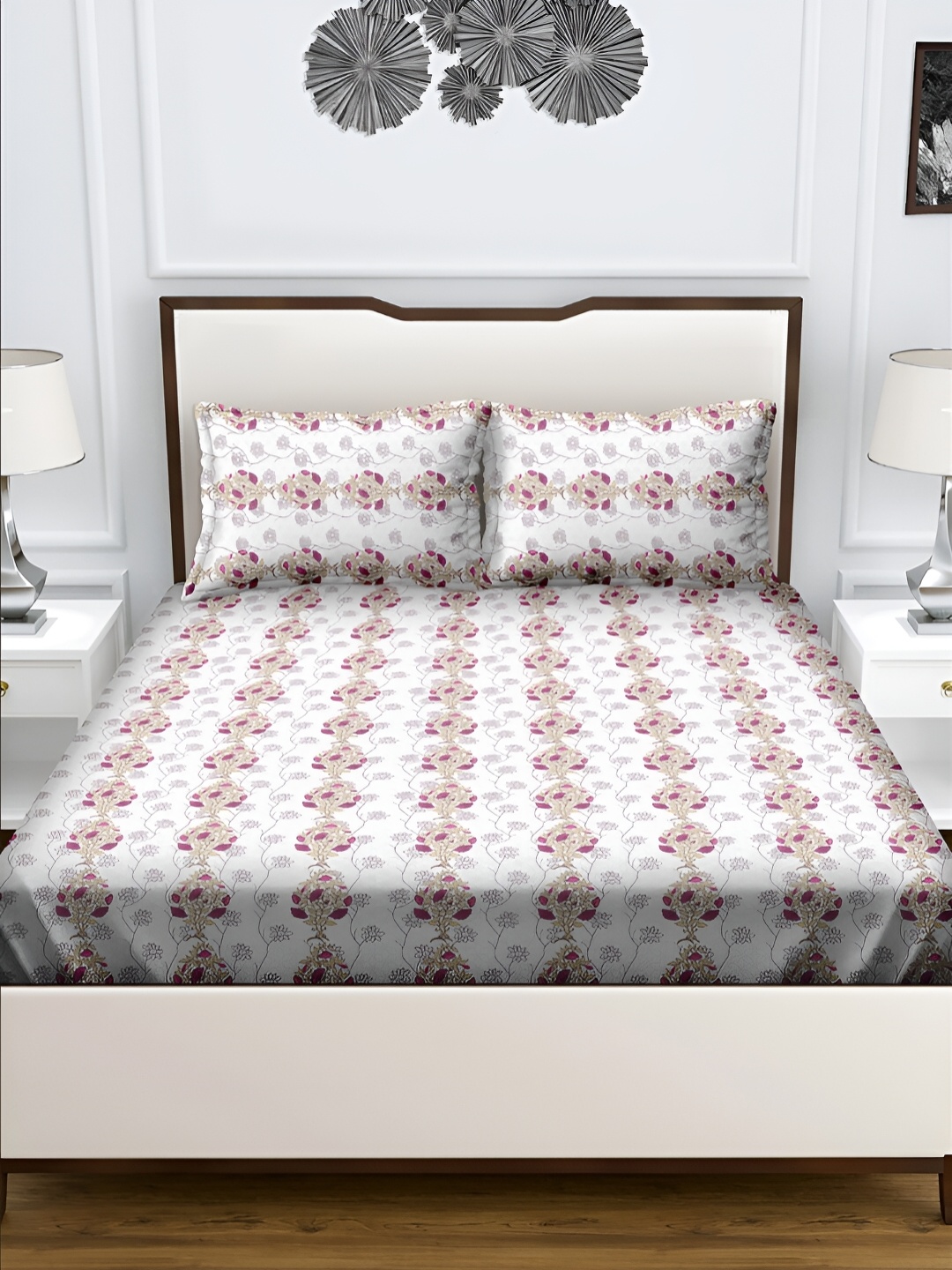 

Aura Red & White Floral 180 TC Queen Bedsheet with 2 Pillow Covers
