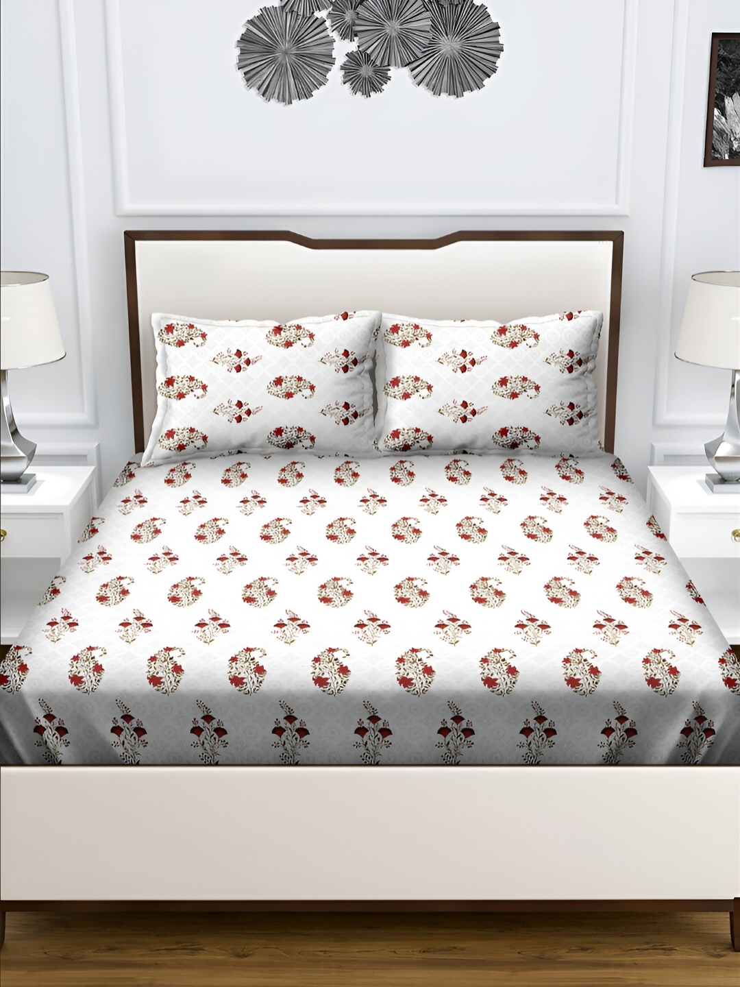 

Aura Red & White Floral 180 TC Queen Bedsheet with 2 Pillow Covers