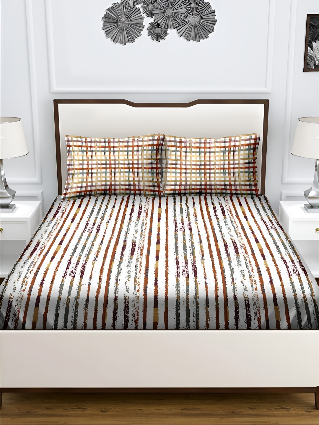 

Aura Brown & White Geometric 180 TC Queen Bedsheet with 2 Pillow Covers