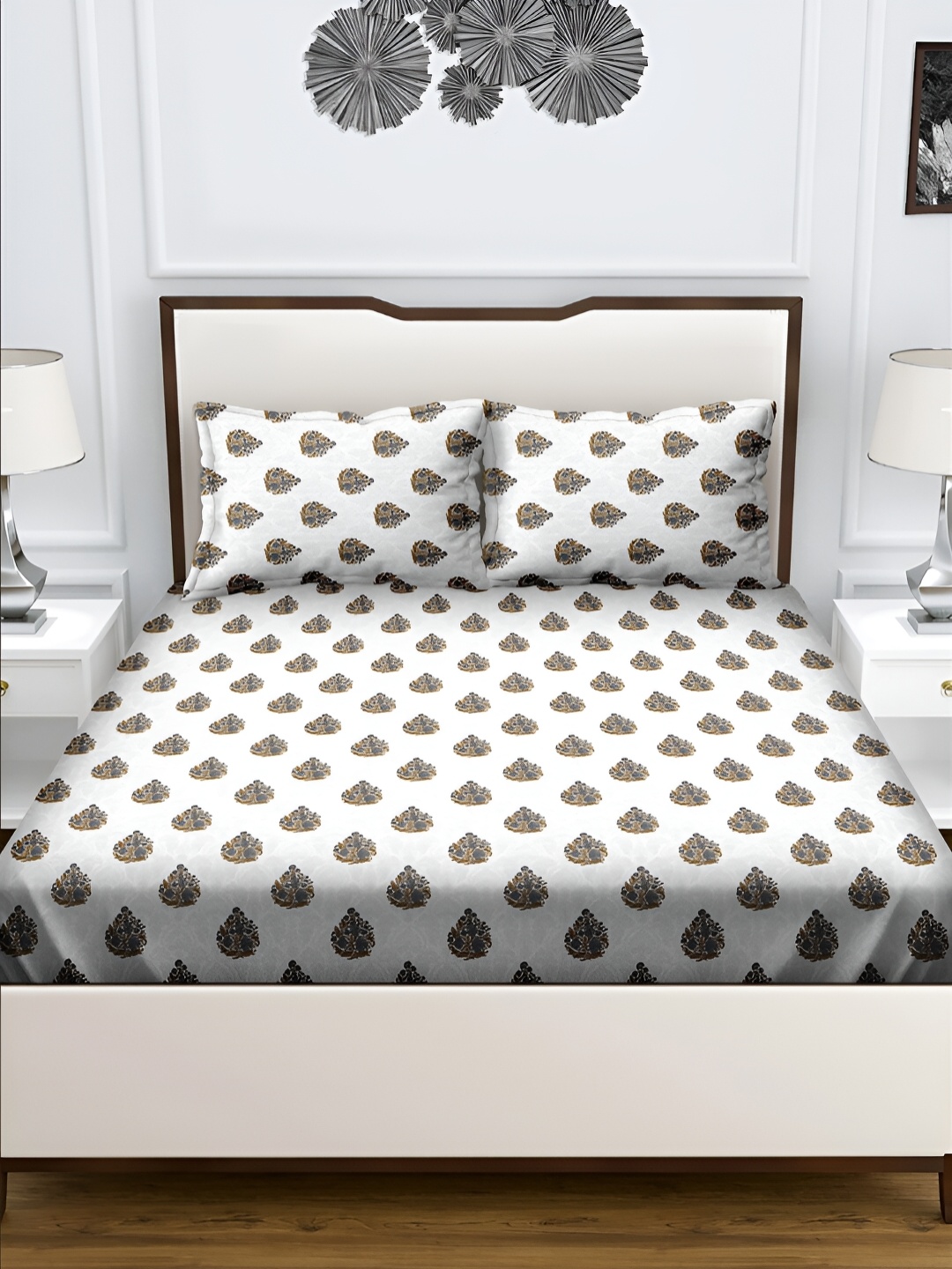 

Aura Brown & White Floral 180 TC Queen Bedsheet with 2 Pillow Covers