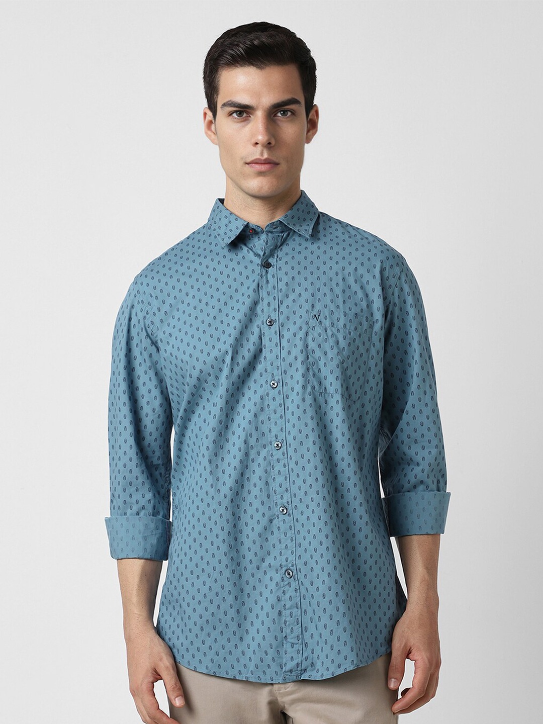 

Van Heusen Sport Slim Fit Micro Ditsy Printed Opaque Cotton Casual Shirt, Blue