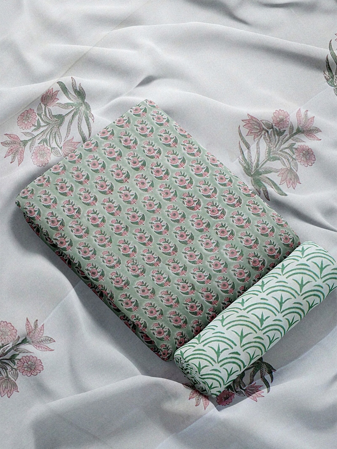 

Weaves of Tradition Ethnic Motifs Printed Pure Cotton Unstitched Dress Material, Green