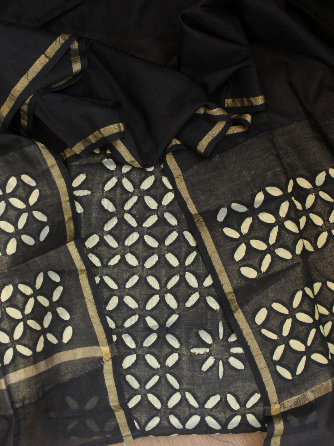 

Weaves of Tradition Geometric Embroidered Unstitched Dress Material, Black