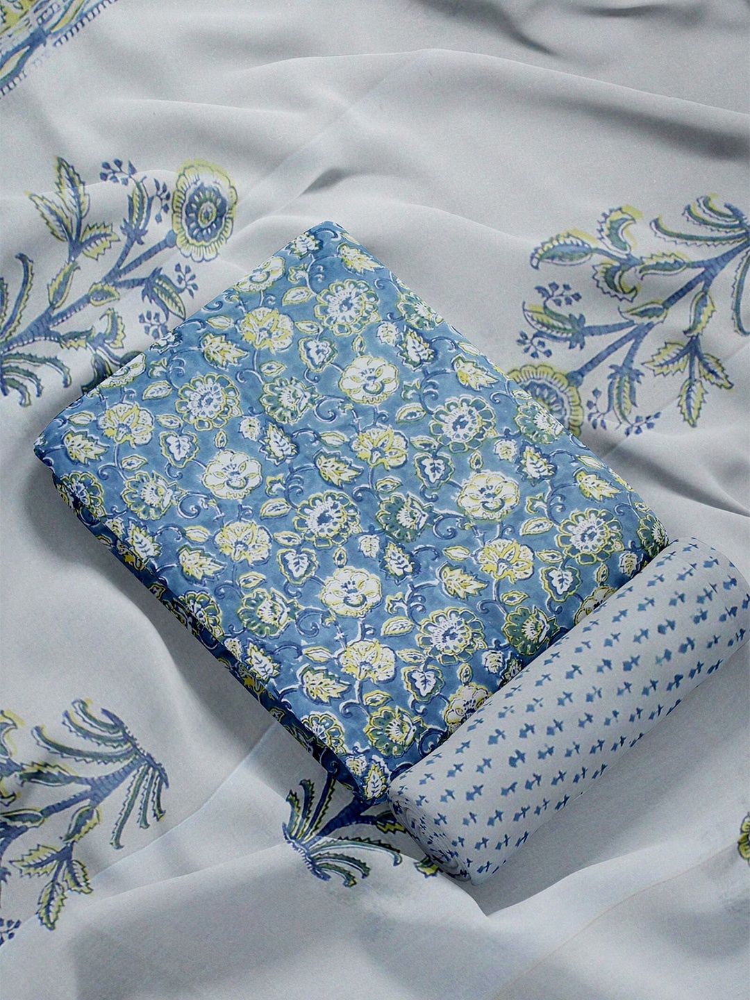 

Weaves of Tradition Ethnic Motifs Printed Pure Cotton Unstitched Dress Material, Blue
