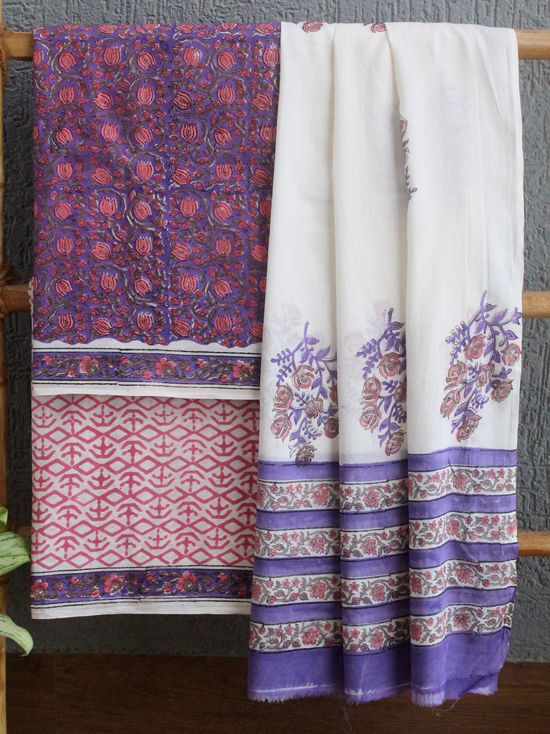 

Weaves of Tradition Printed Pure Cotton Unstitched Dress Material, Purple