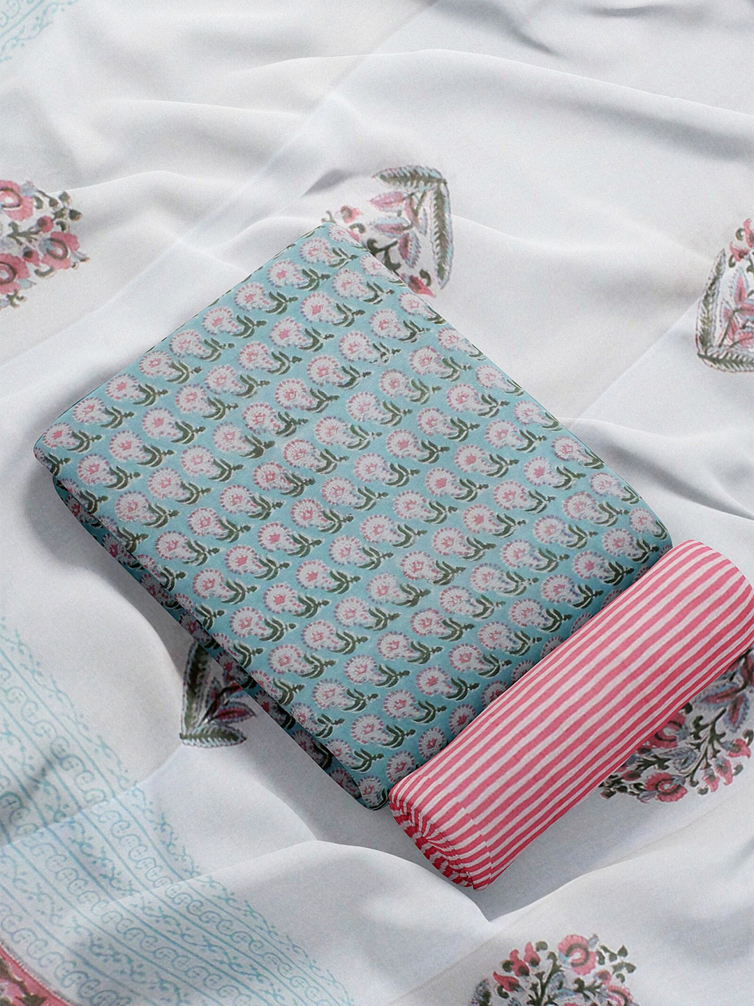 

Weaves of Tradition Printed Pure Cotton Unstitched Dress Material, Blue