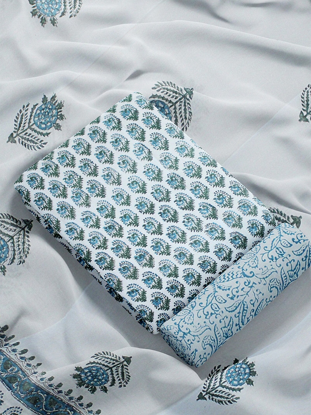 

Weaves of Tradition Ethnic Motifs Printed Pure Cotton Unstitched Dress Material, White