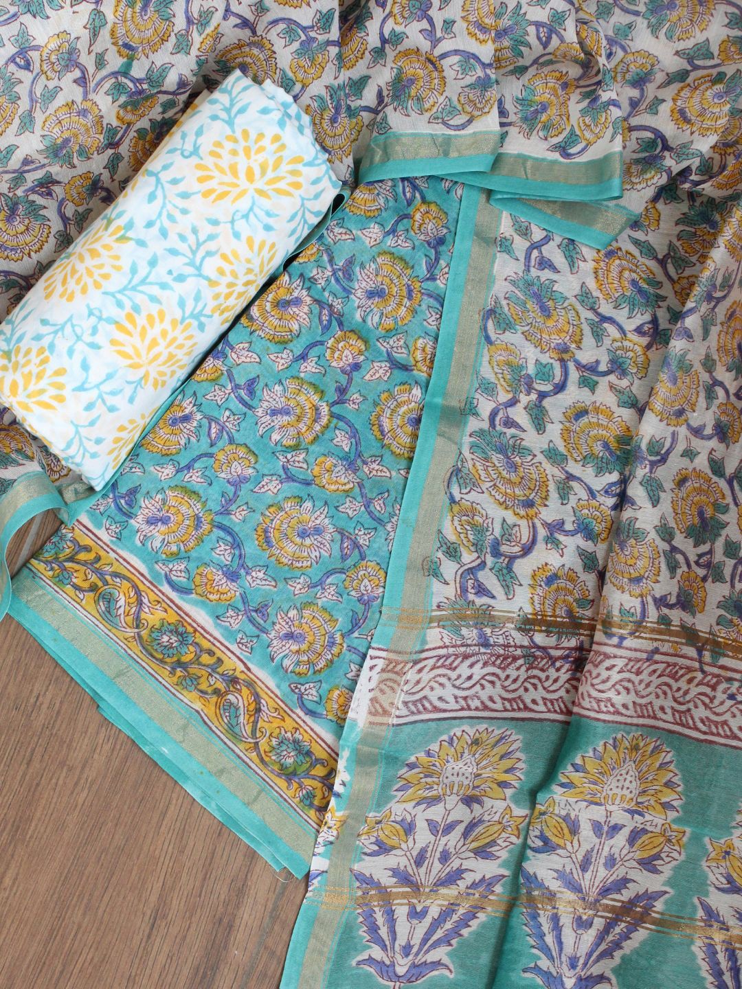

Weaves of Tradition Ethnic Motifs Printed Unstitched Dress Material, Blue