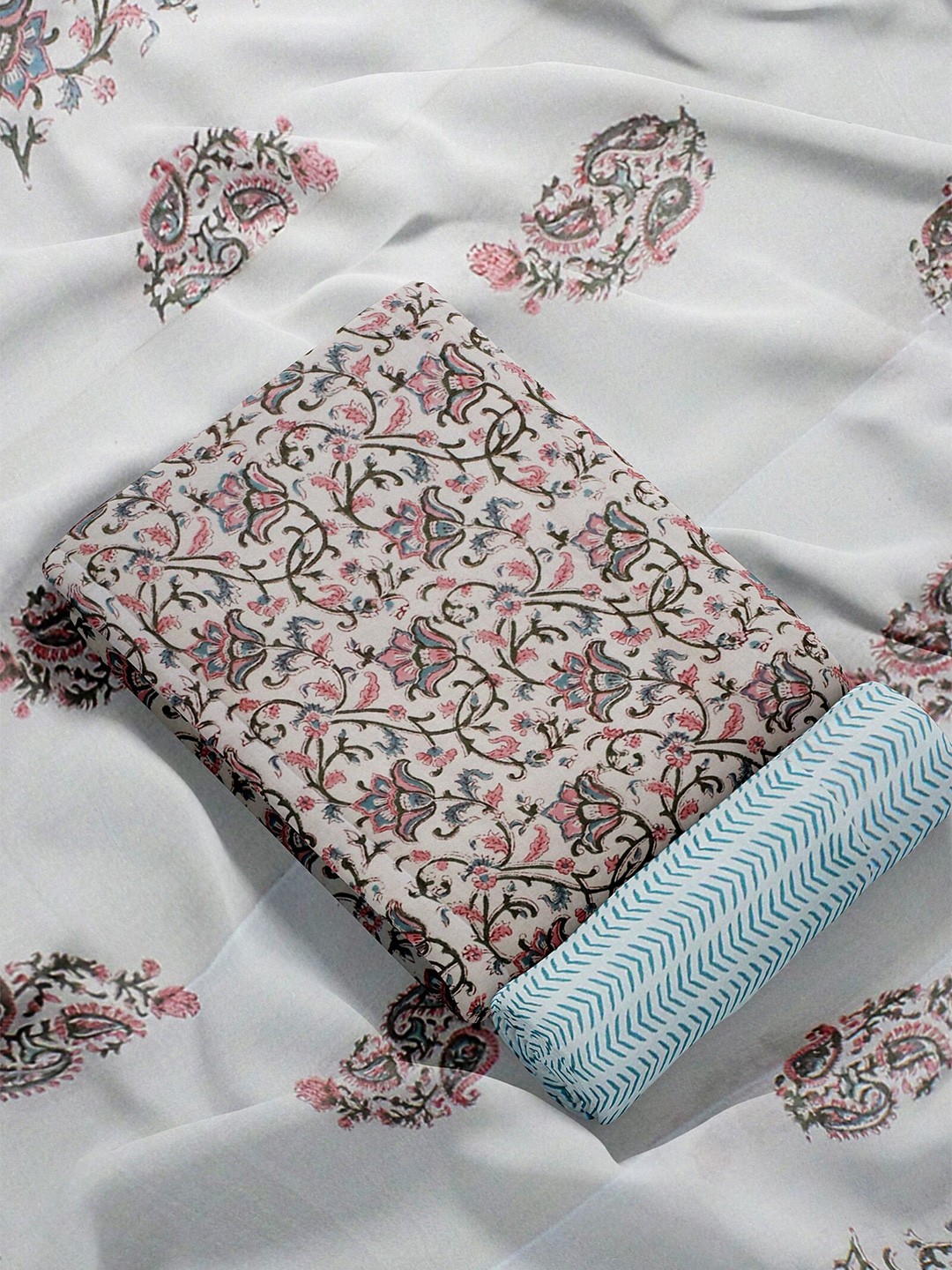 

Weaves of Tradition Ethnic Motifs Printed Pure Cotton Unstitched Dress Material, Green