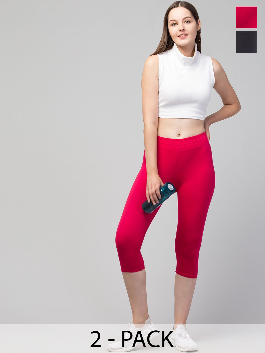

A-Okay Women Pack Of 2 Skinny Fit Capris, Pink