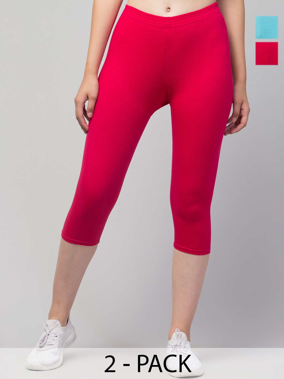 

A-Okay Pack of 2 Skinny Fit Mid-Rise Capris, Pink