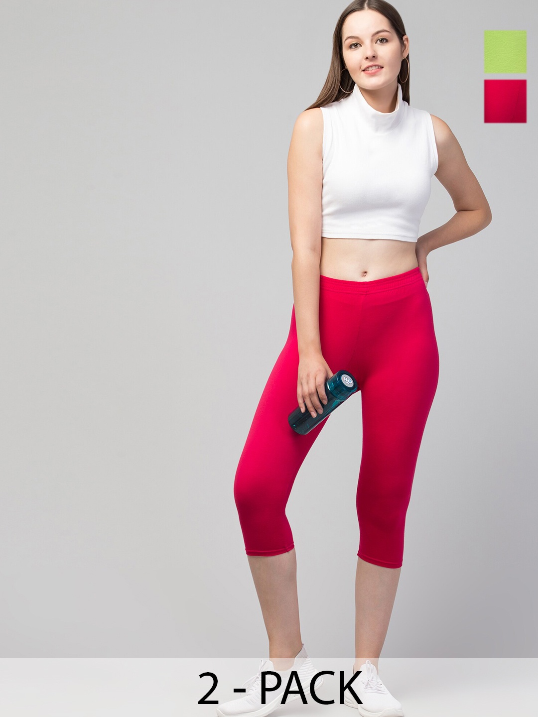 

A-Okay Pack of 2 Skinny Fit Capris, Pink