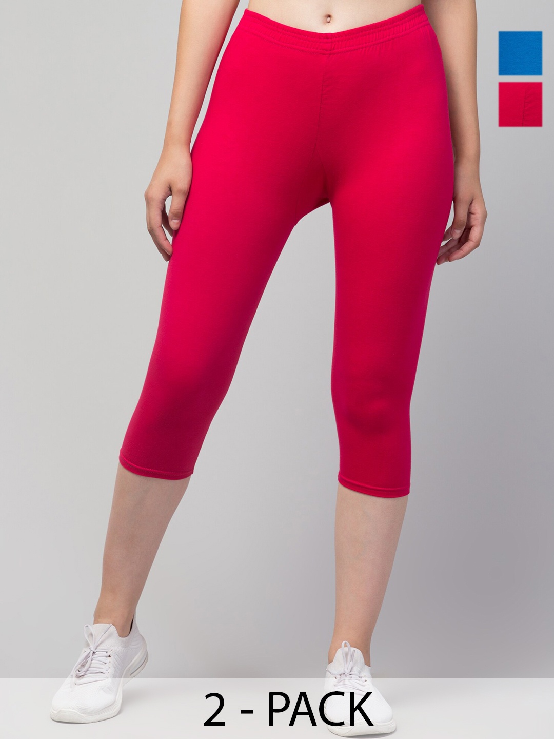 

A-Okay Women Pack Of 2 Skinny Fit Capris, Pink