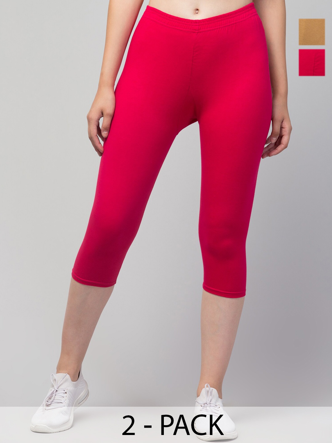 

A-Okay Pack of 2 Skinny Fit Mid-Rise Capris, Pink