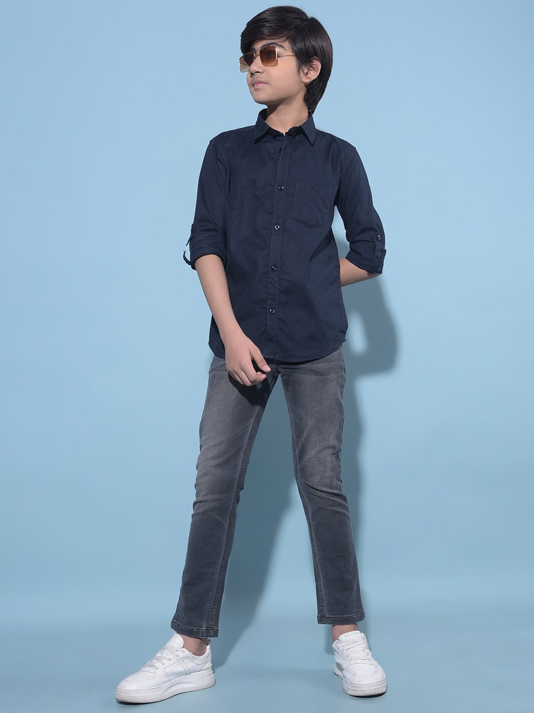 

Crimsoune Club Boys Classic Slim Fit Spread Collar Casual Shirt, Navy blue