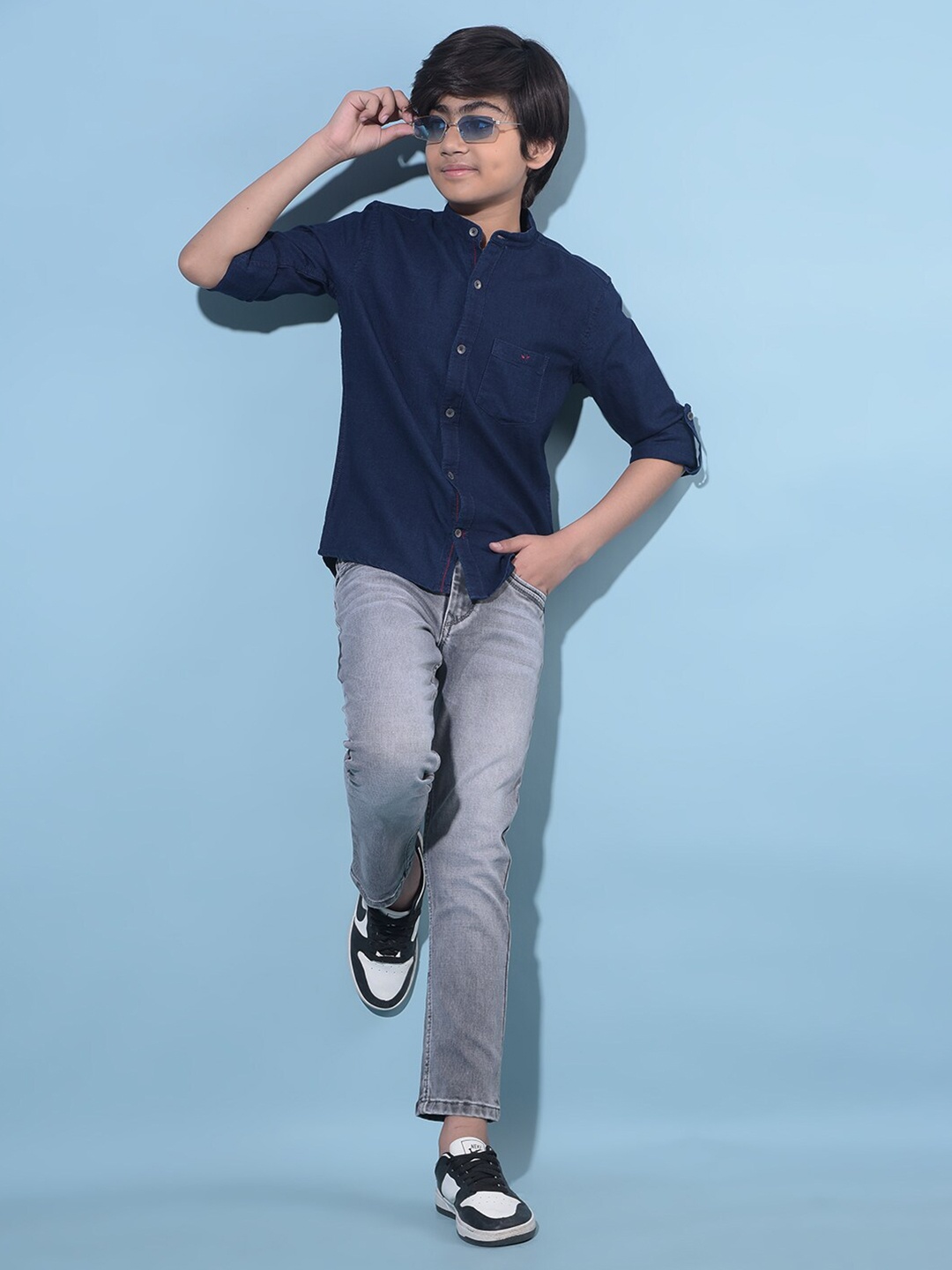 

Crimsoune Club Boys Classic Slim Fit Cotton Casual Shirt, Blue