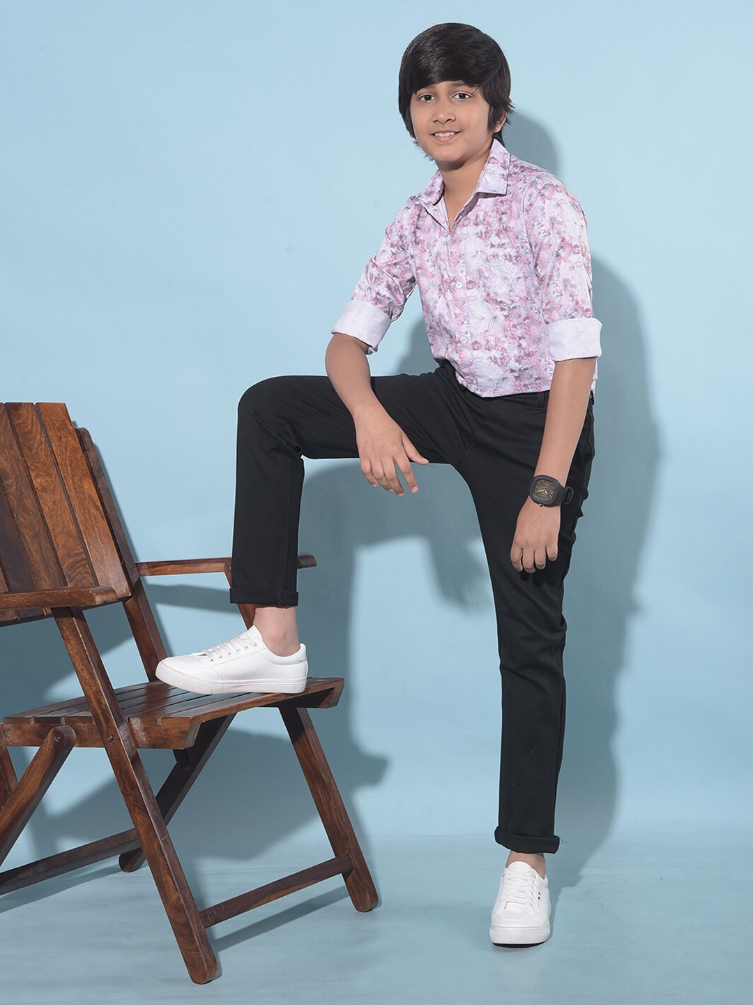 

Crimsoune Club Boys Classic Slim Fit Floral Printed Casual Shirt, Peach