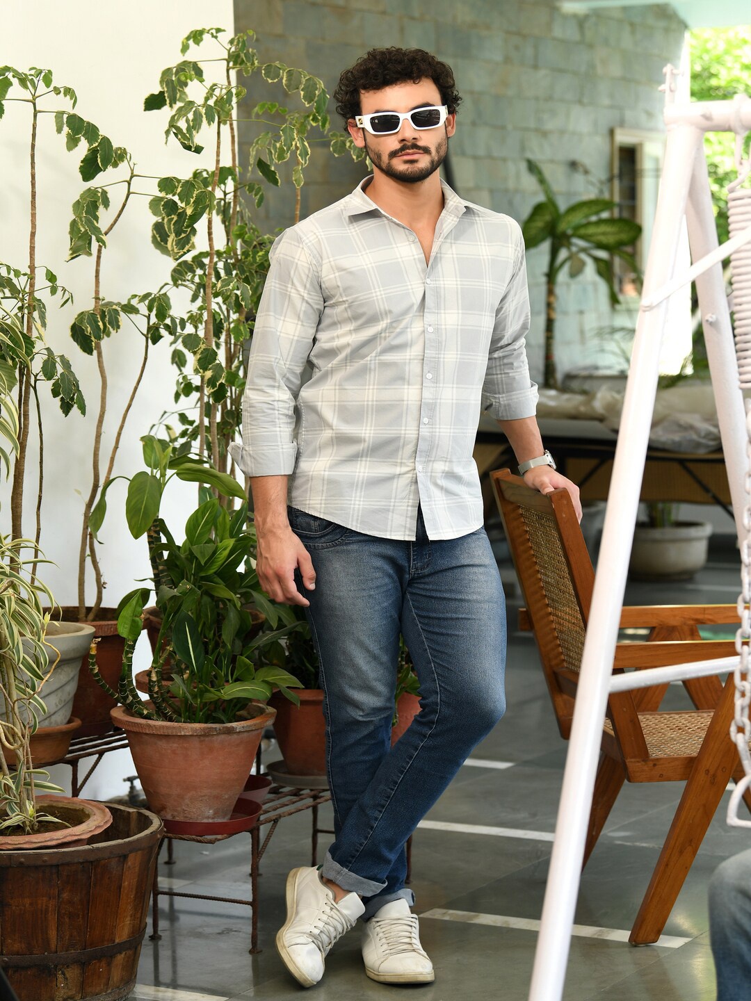

HONNETE Spread Collar Opaque Printed Cotton Casual Shirt, Blue