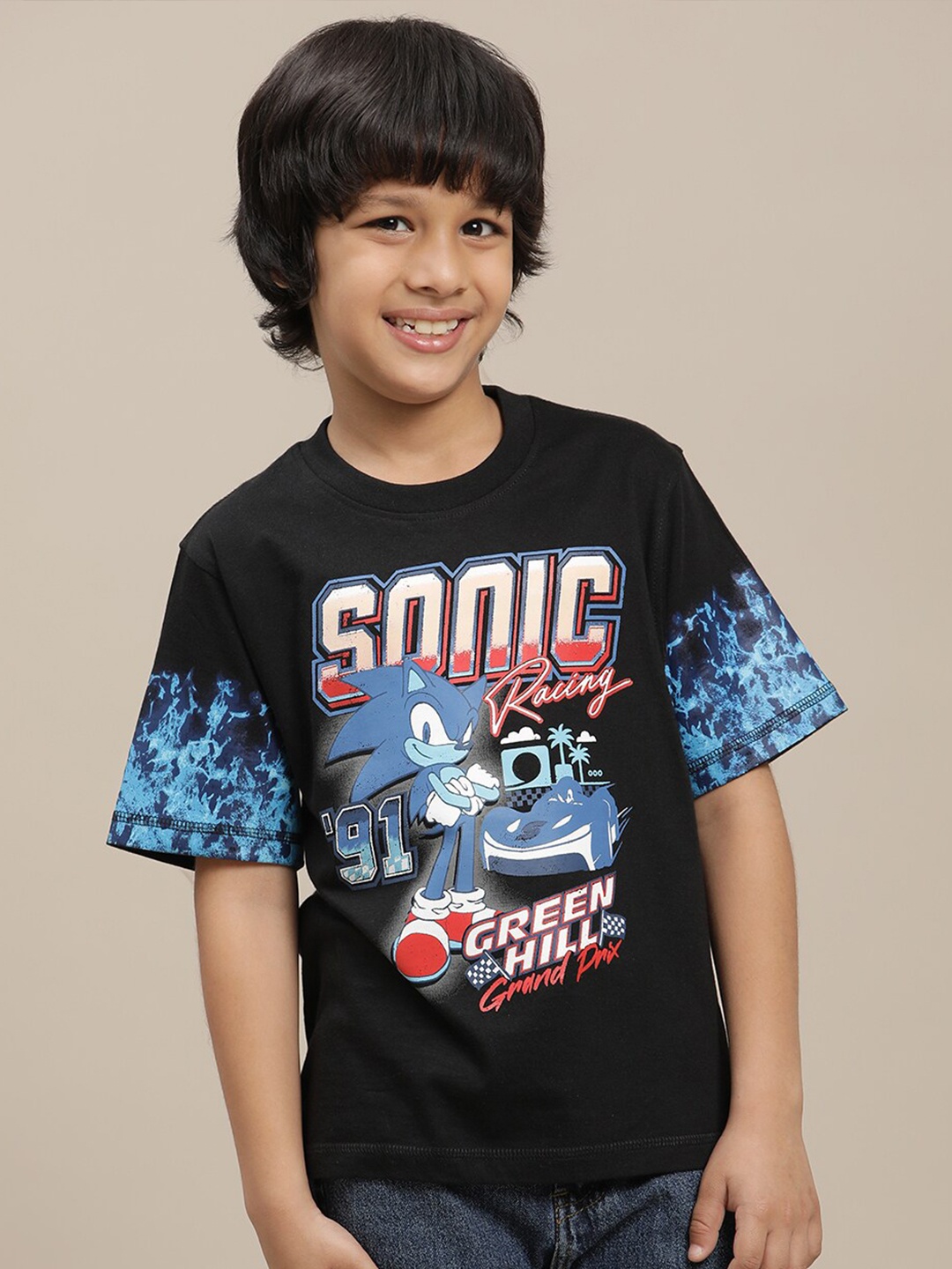 

Kids Ville Boys Sonic Printed Regular Fit Tshirt, Black