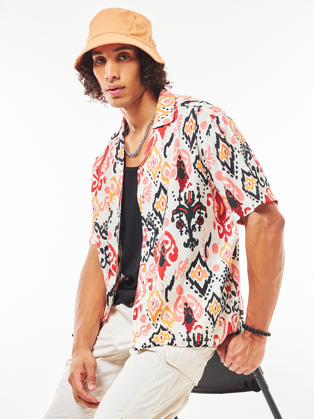 

Bewakoof All Over Printed Oversized Shirt, White
