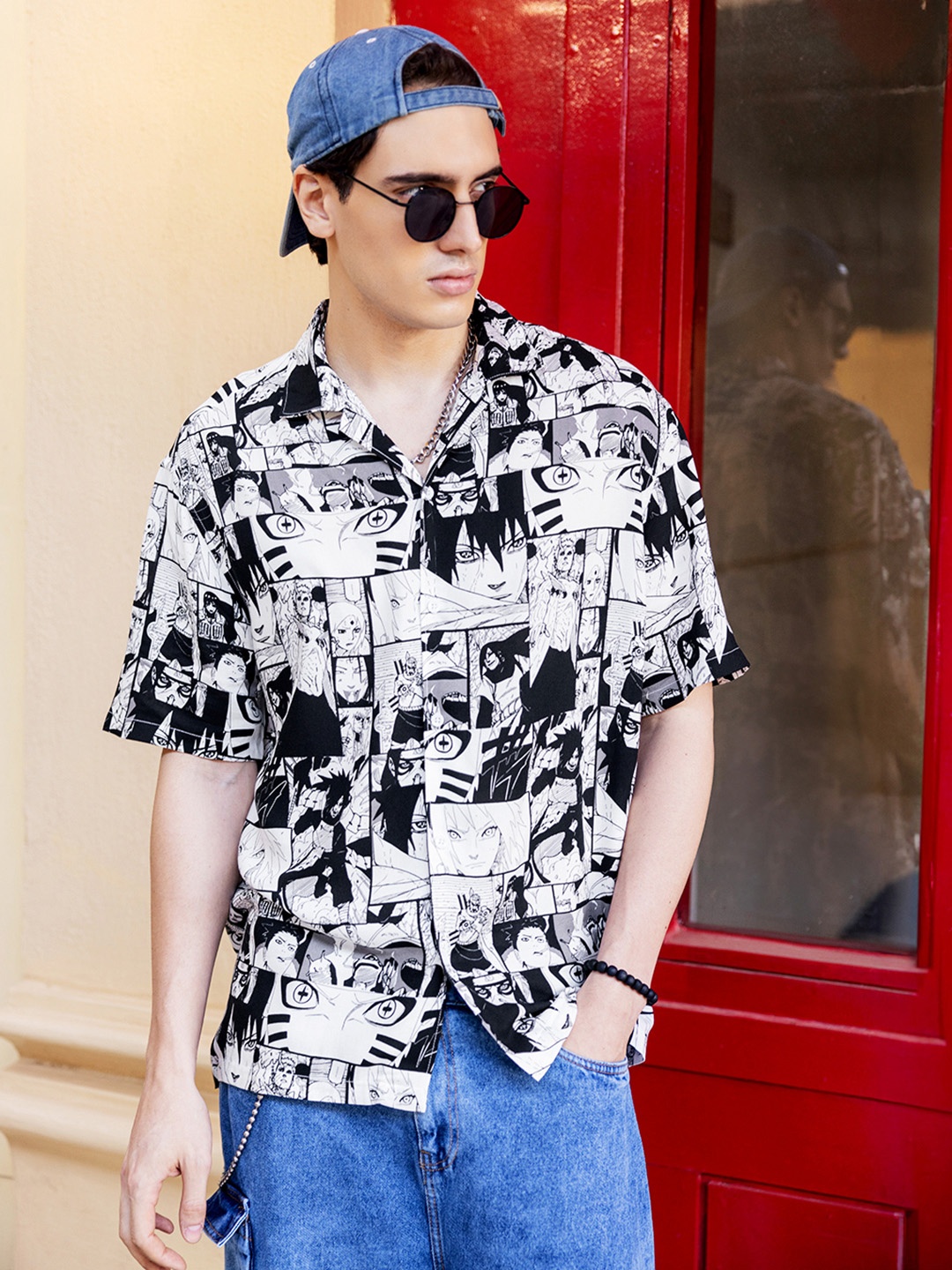 

Bewakoof White Modern Fit Anime All Over Printed Oversized Casual Shirt