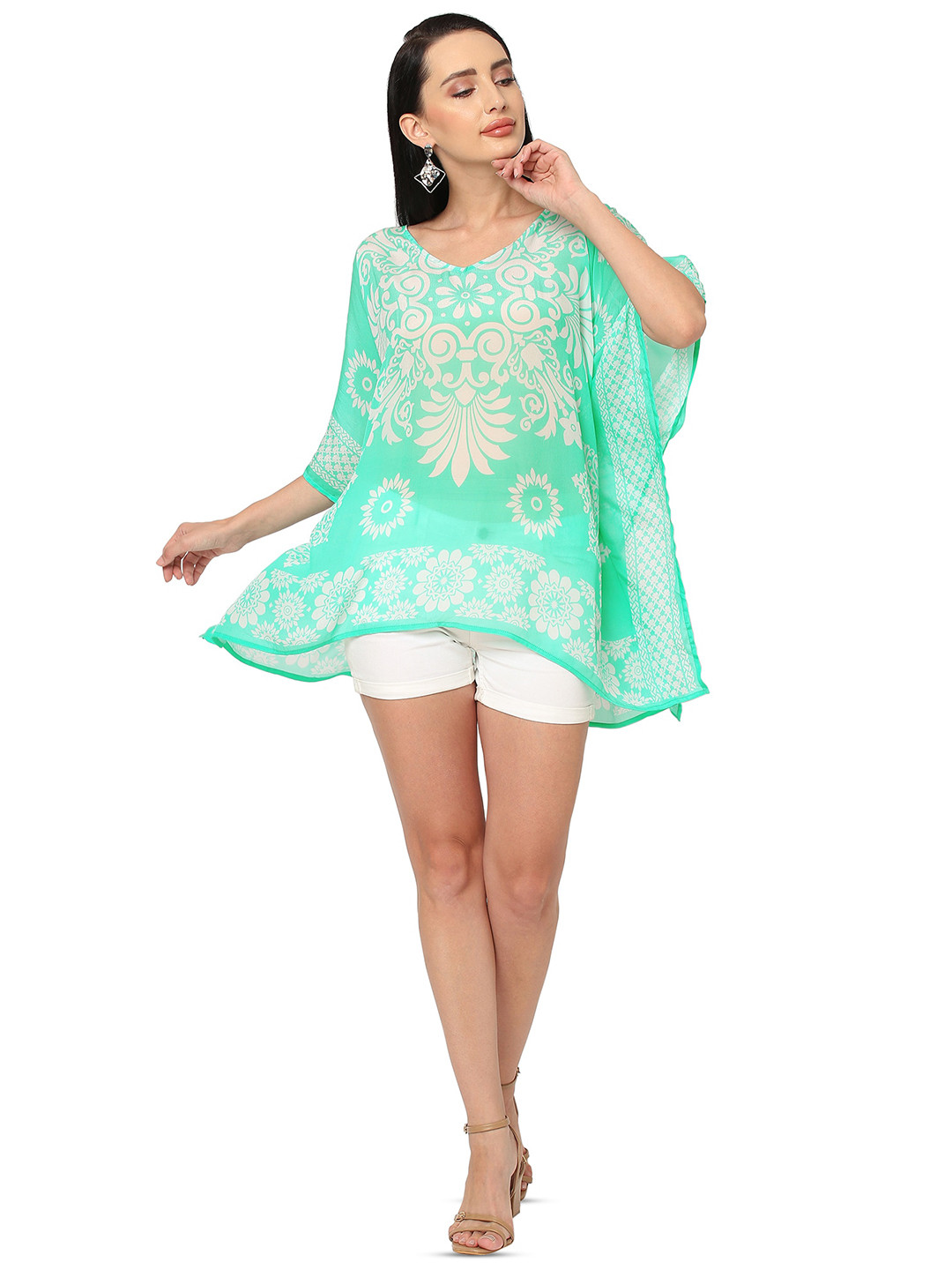 

Cloth Haus India Floral Printed Kaftan Top, Sea green