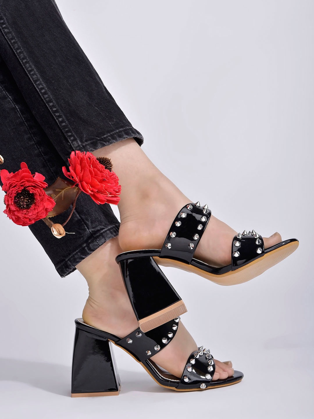 

Shoetopia Embellished Open Toe Block Heels, Black