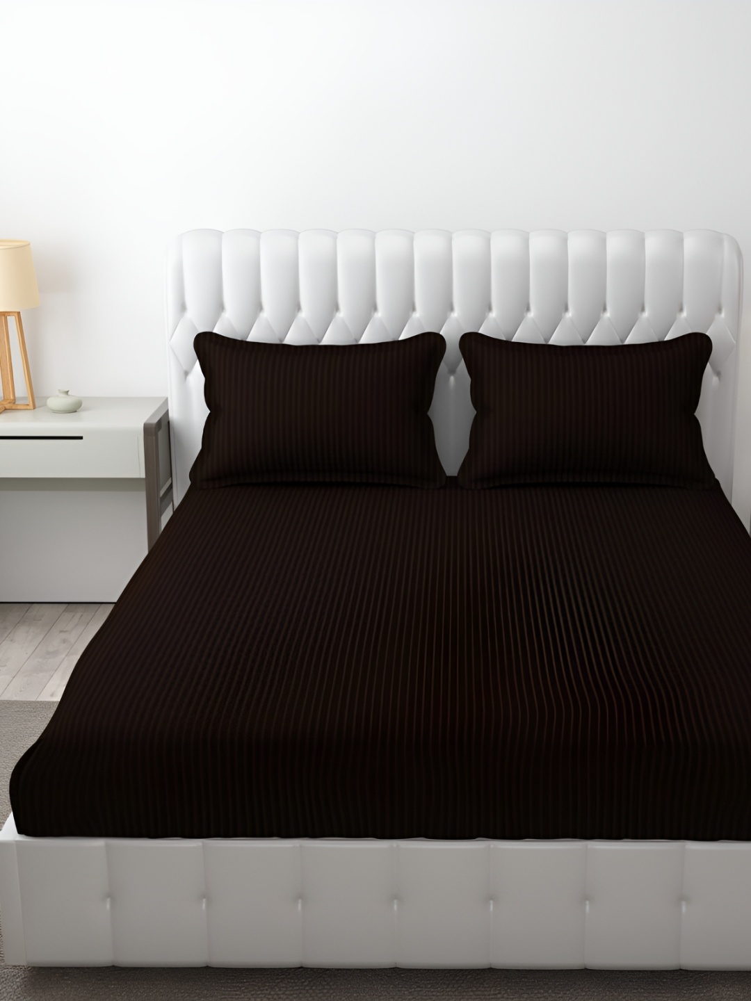 

MallowWorld Brown Striped Cotton 200 TC 2 King Bedsheet with 2 Pillow Covers