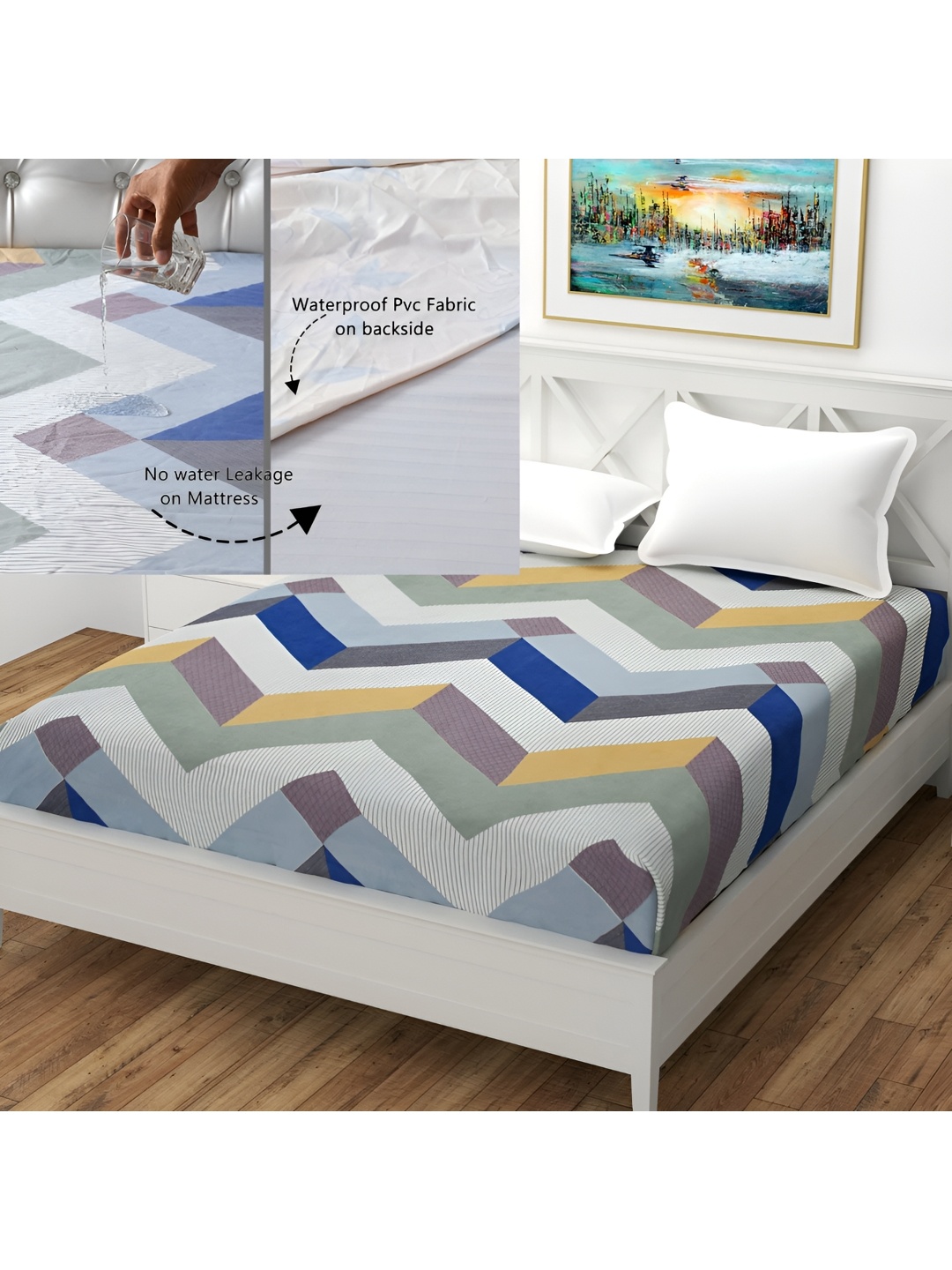 

MallowWorld Yellow Cotton Mattress Protector, Grey