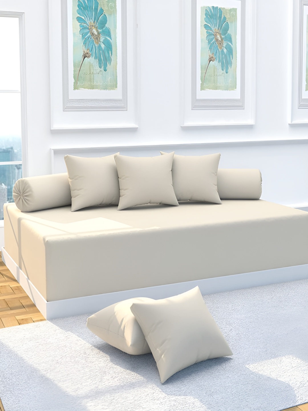 

MallowWorld Cream-Coloured Cotton 200 TC 5 Single Bedsheet with 5 Pillow Covers