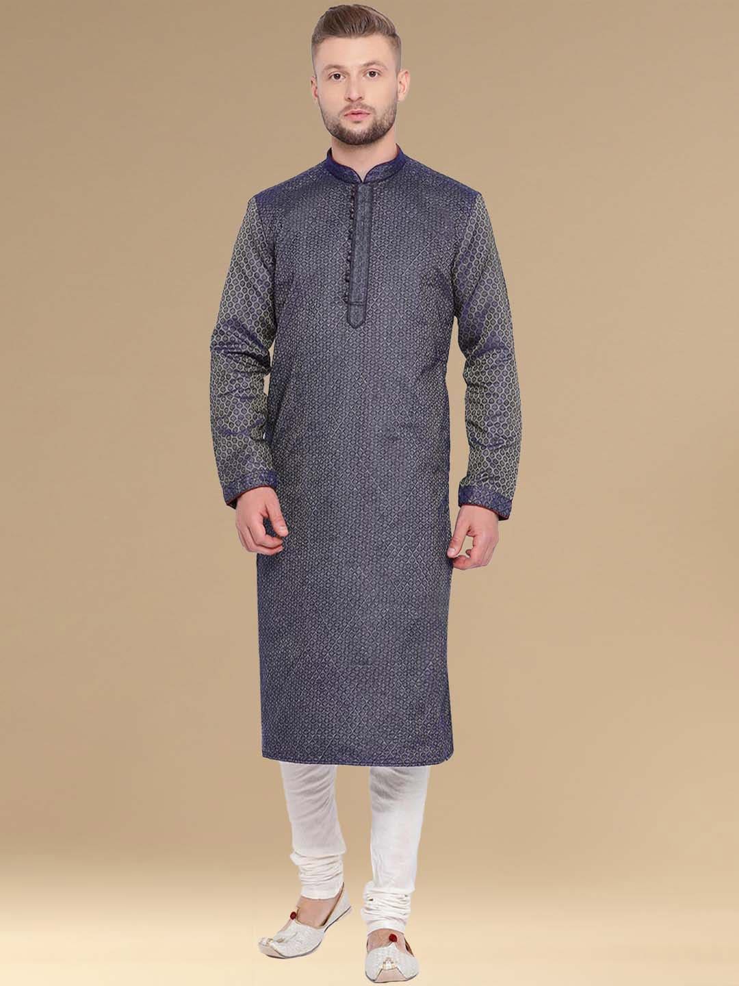 

Sanwara Woven Design Regular Straight Kurta with Churidar, Blue