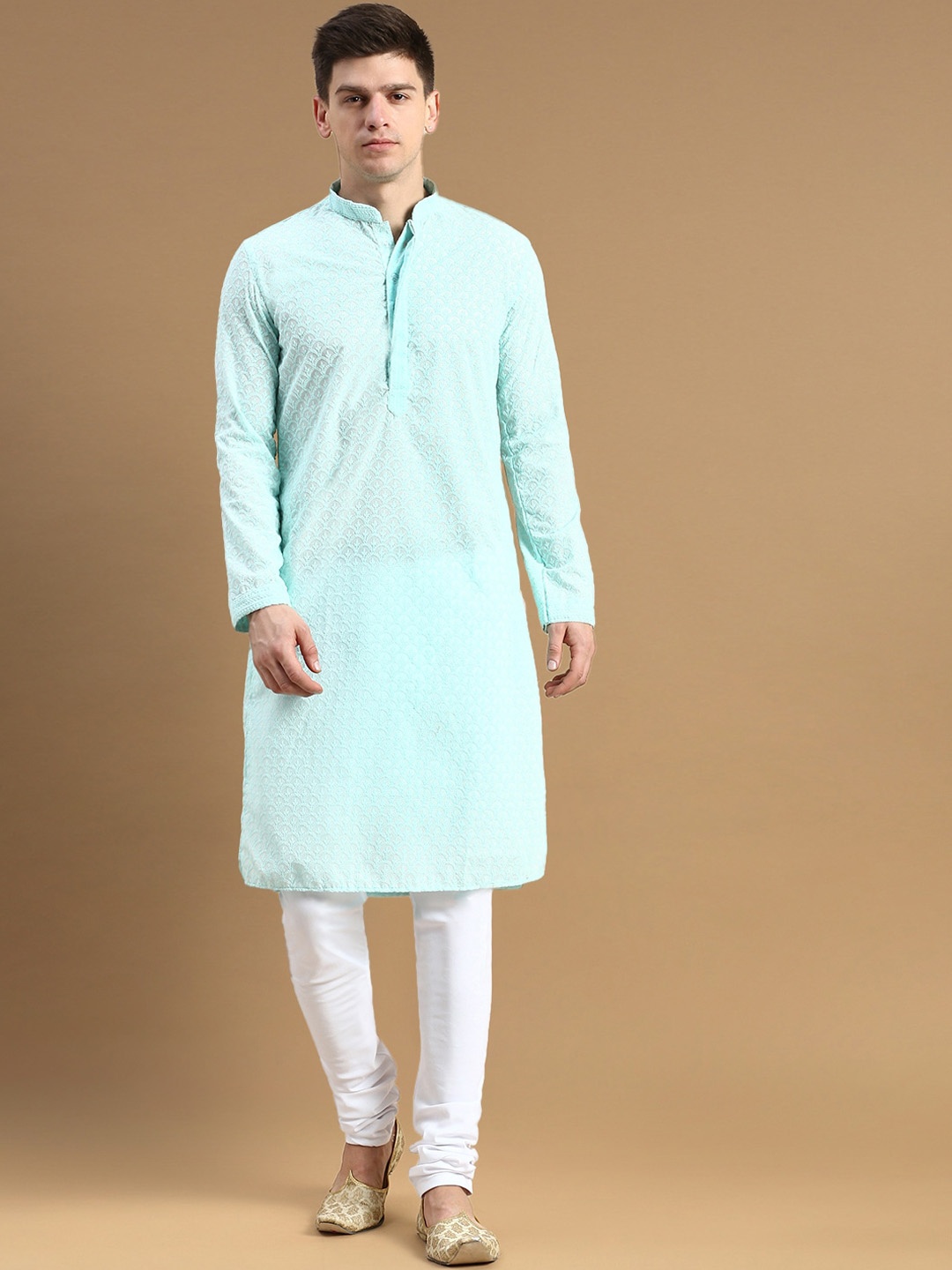 

Sanwara Chikankari Embroidered Straight Kurta with Churidar, Green