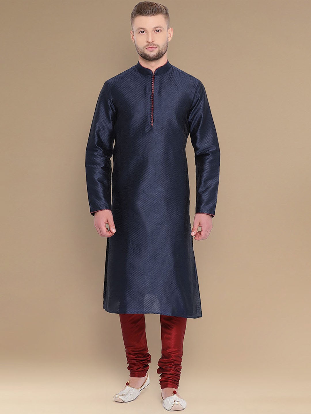 

Sanwara Woven Design Straight Regular Kurta with Churidar, Blue