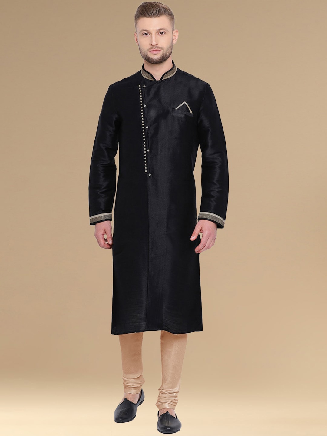 

Sanwara Long Sleeves Kurta with Churidar, Black
