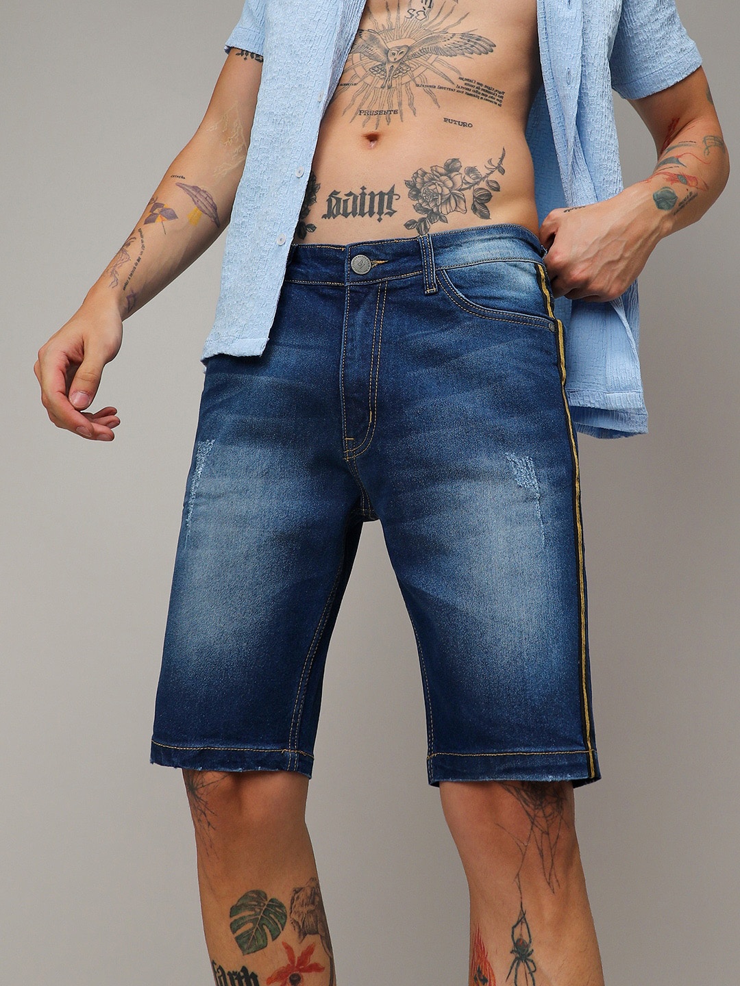 

Campus Sutra Blue Men Washed Denim Shorts