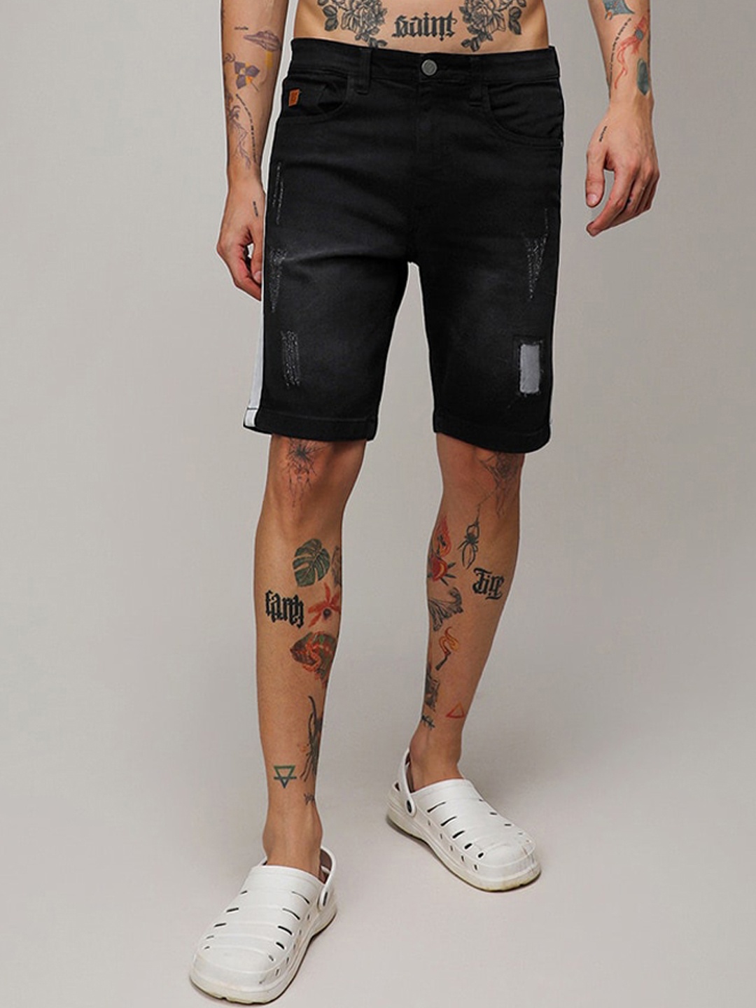 

Campus Sutra Men Mid-Rise Regular Fit Denim Shorts, Black