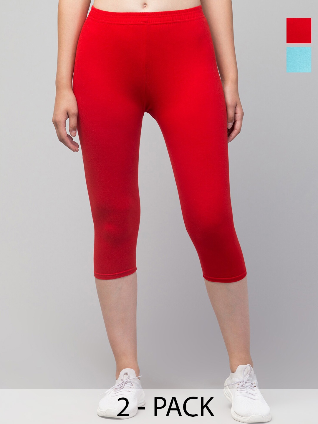 

A-Okay Pack Of 2 Skinny Fit Moisture Absorbent Capris, Red