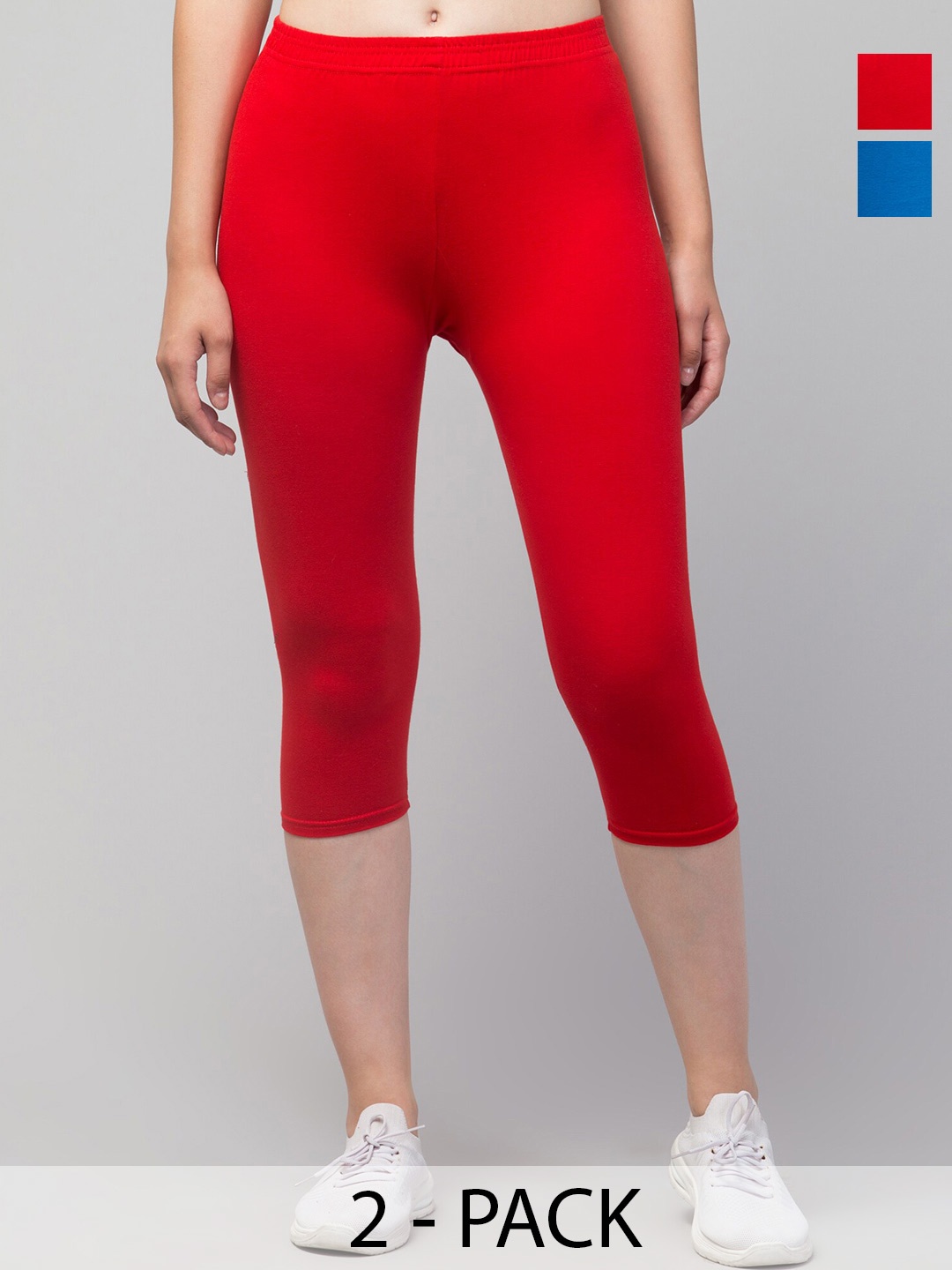 

A-Okay Pack Of 2 Mid Rise Skinny Fit Capris, Red