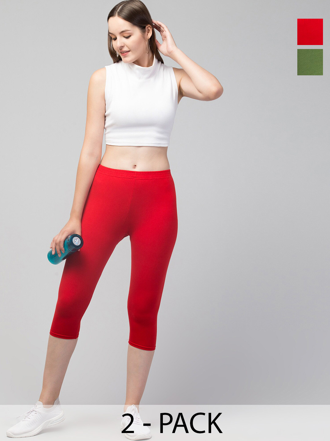 

A-Okay Pack of 2 Skinny Fit Capris, Red