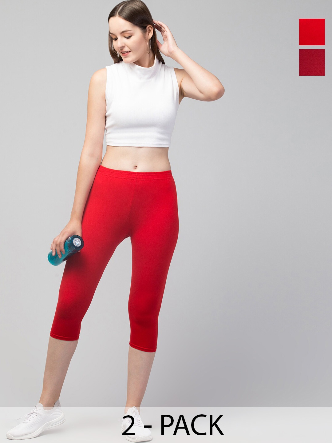 

A-Okay Pack Of 2 Mid Rise Skinny Fit Capris, Red