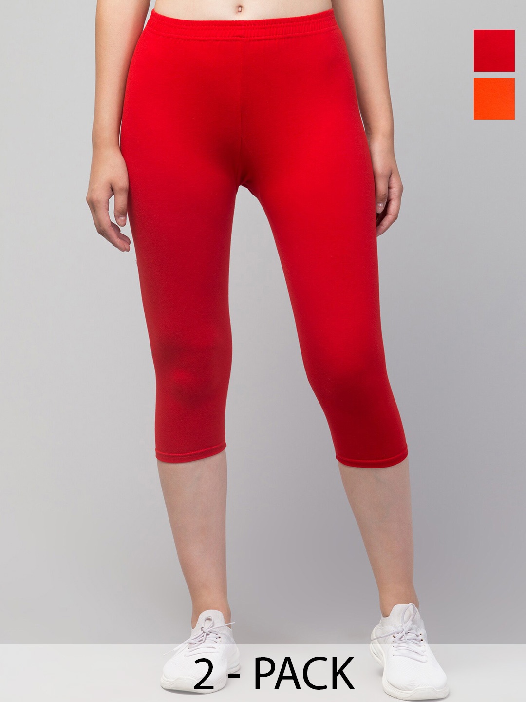 

A-Okay Pack of 2 Skinny Fit Mid-Rise Capris, Red