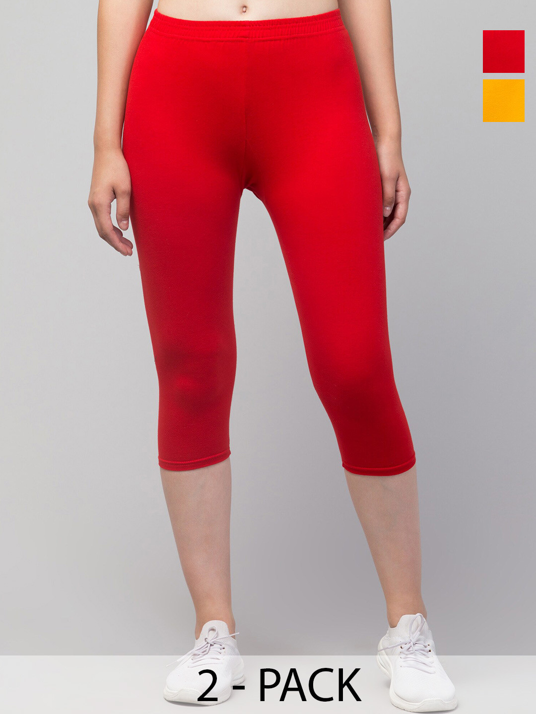 

A-Okay Women Pack Of 2 Skinny Fit Capris, Red