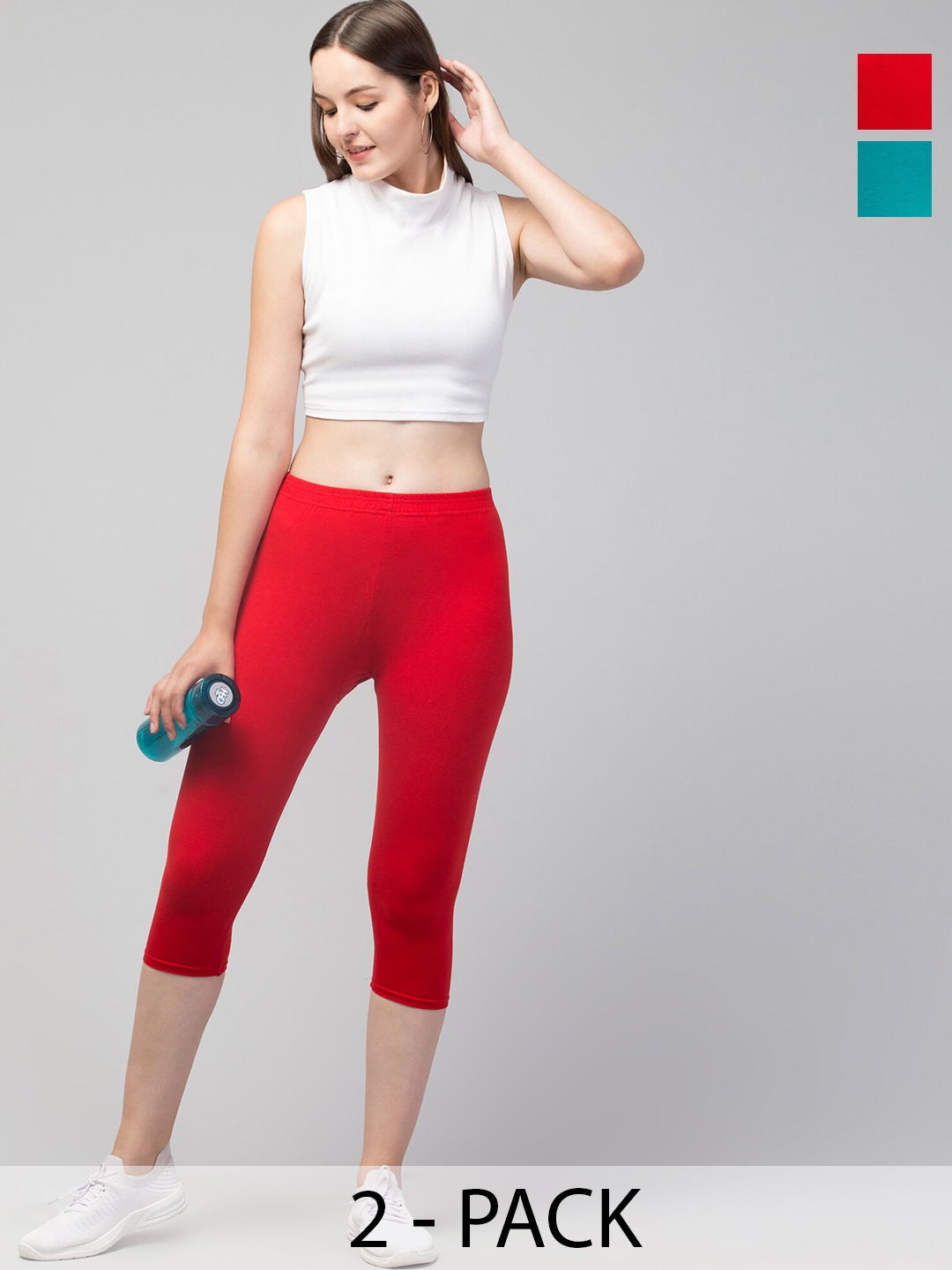 

A-Okay Pack Of 2 Skinny Fit Moisture Absorbent Capris, Red