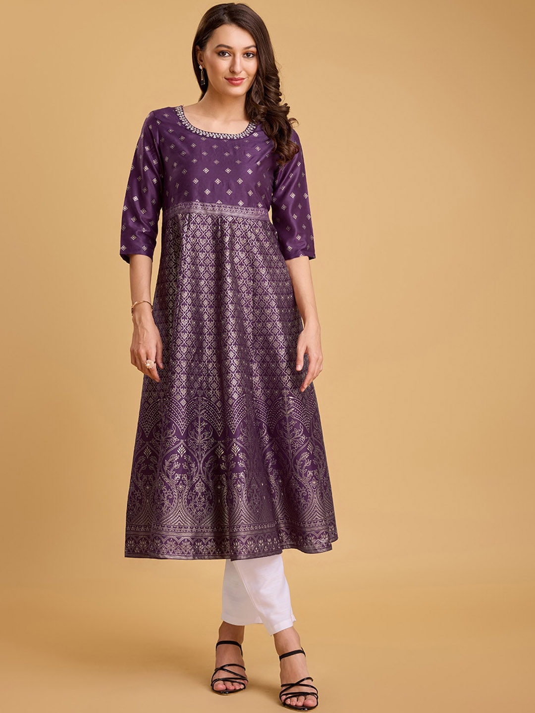 

Ishin Ethnic Motifs Printed Thread Work Anarkali Kurta, Purple