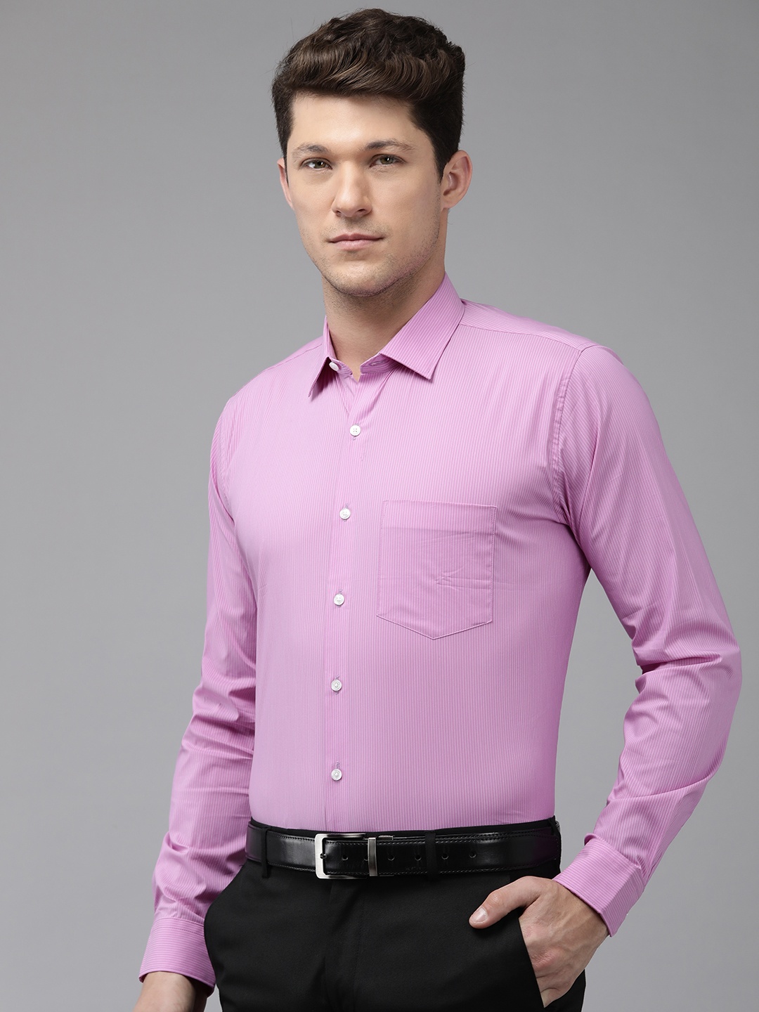 

Van Heusen Slim Fit Opaque Striped Formal Shirt, Pink