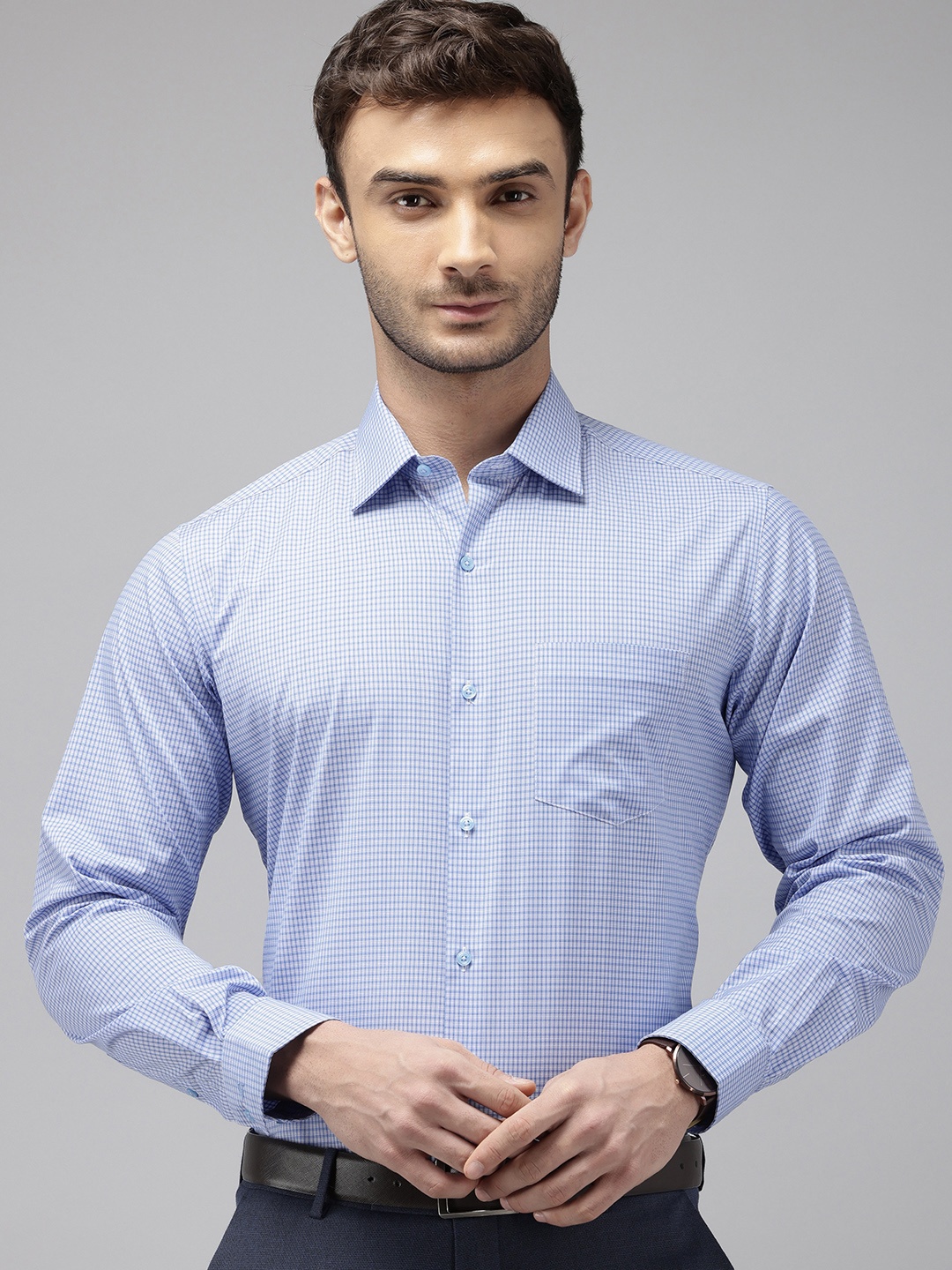 

Van Heusen Custom Fit Opaque Checked Formal Shirt, Blue