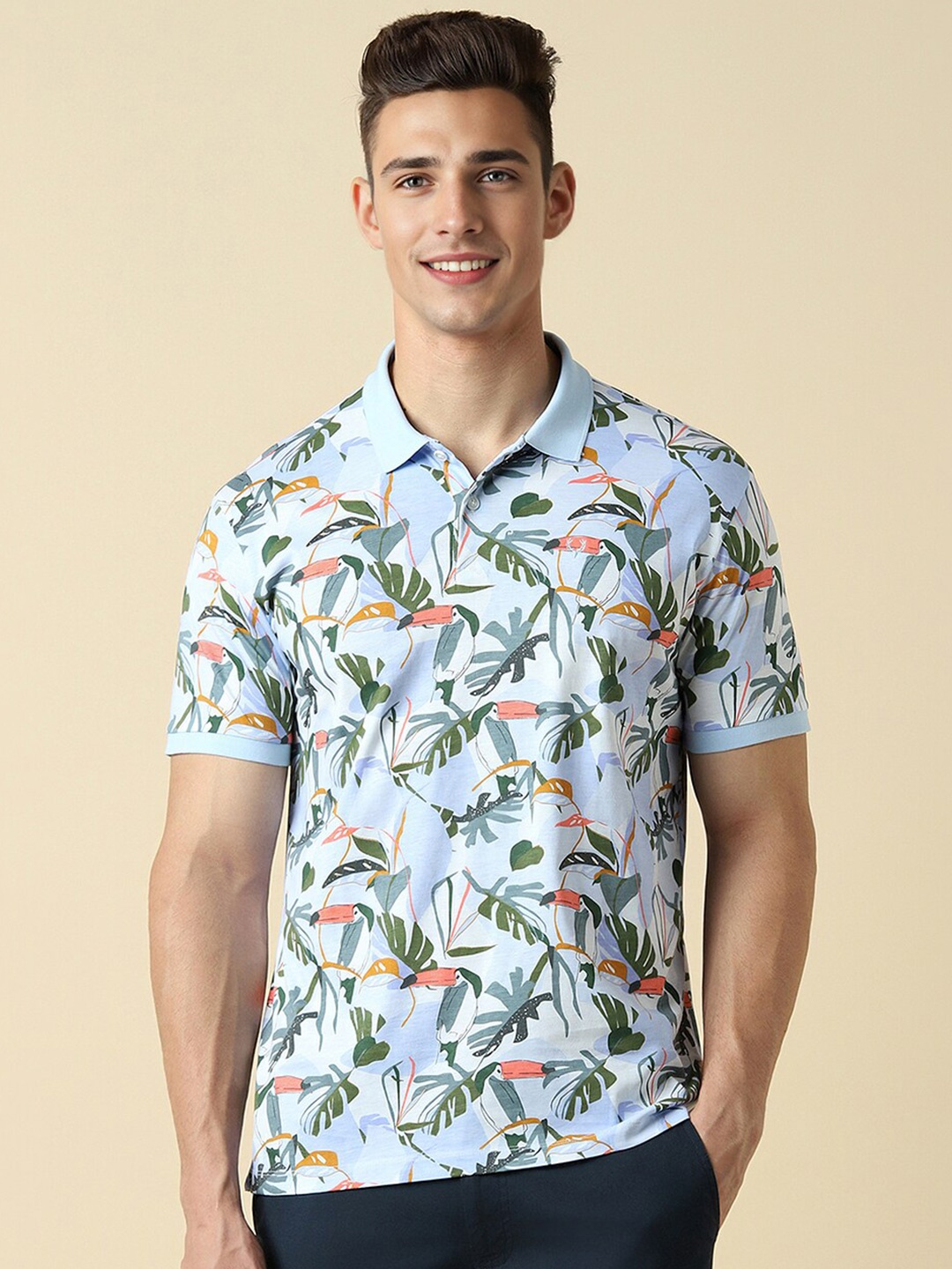 

Allen Solly Tropical Printed Polo Collar Cotton T-shirt, Blue