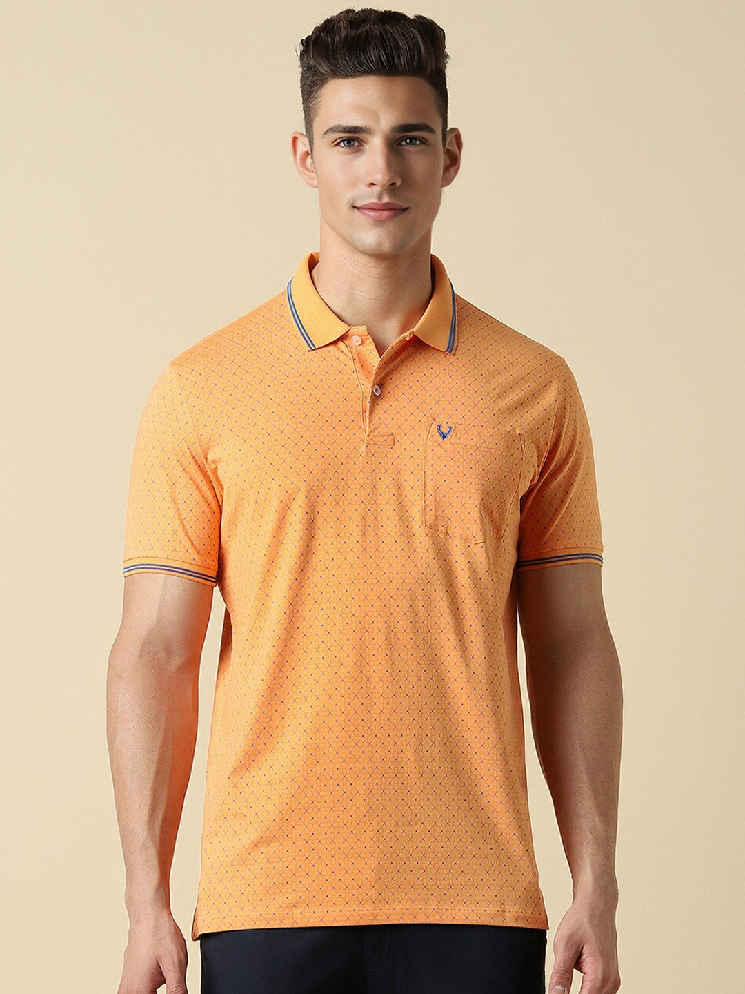 

Allen Solly Geometric Printed Polo Collar Cotton Casual T-shirt, Orange