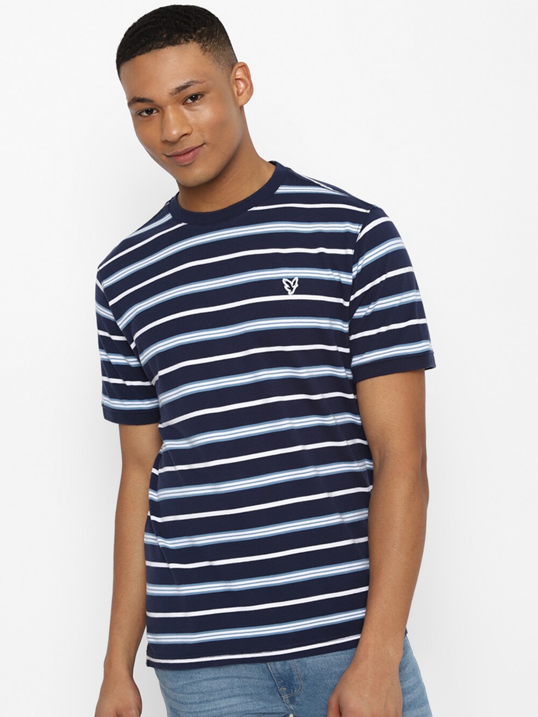 

AMERICAN EAGLE OUTFITTERS Striped Cotton Round Neck Short Sleeves Pockets T-shirt, Navy blue