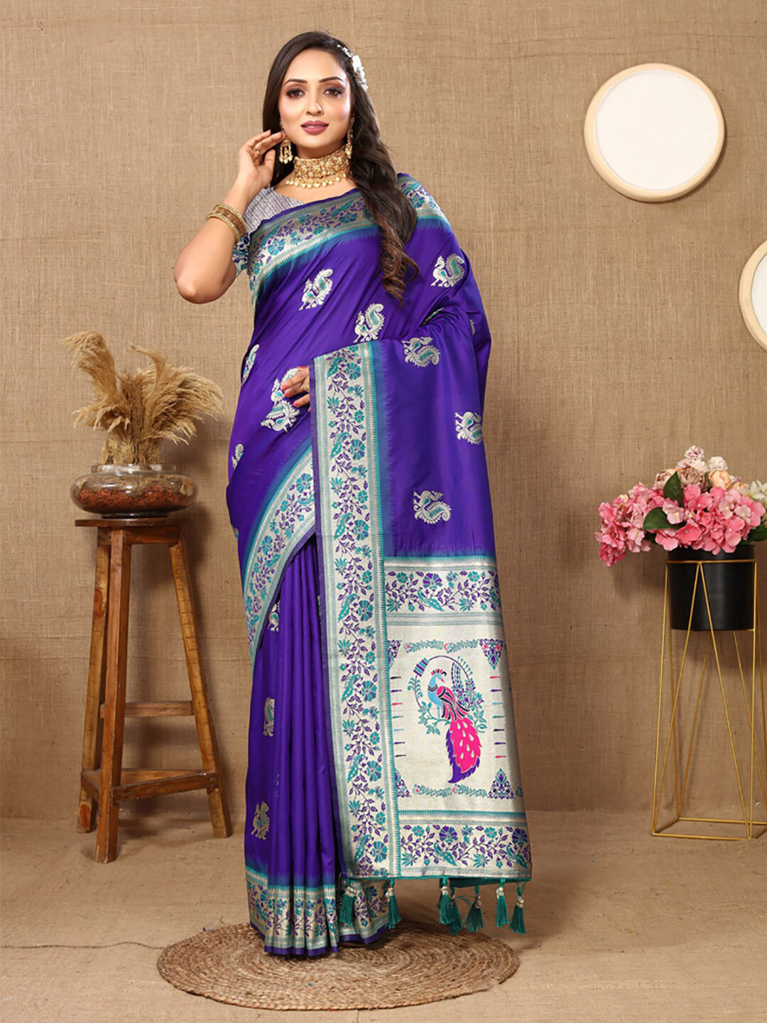 

KALINI Woven Design Paithani Zari Saree, Blue